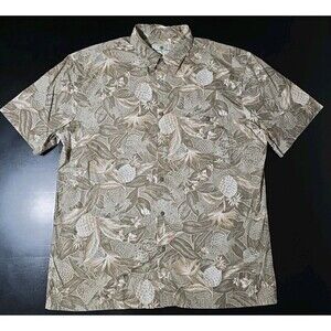 Island Shares Hawaiian Shirt Men L 100% Cotton Short Sleeve Aloha Tropical Used